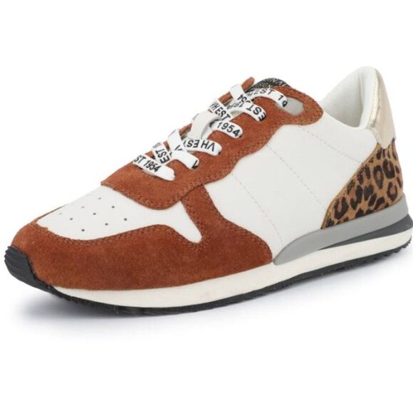 Vintage Havana Shoes - Vintage Havana Leather Valery Rust & Leopard Detail Run Sneakers Women's 8.5 New
